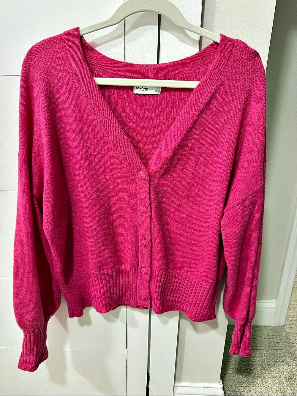 Sonoma Hot Pink V-Neck Lightweight Cardigan Size Large